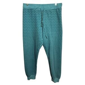 Pajamagram size Large Teal Floral Jogger PJ Pants Drawstring Waist Leisure Wear